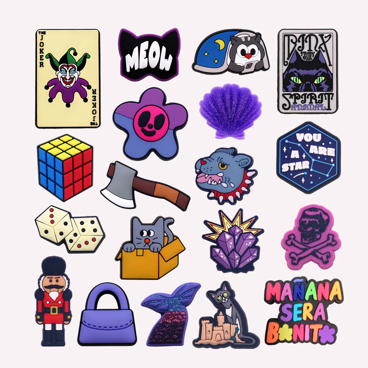 Novedad, 1 unidad, Adornos para zuecos, pasadores para zuecos y hebillas para sandalias, con diseños de Joker de póker, Tarot, Perro vengador, Gato divertido y decoración para orificios de zuecos