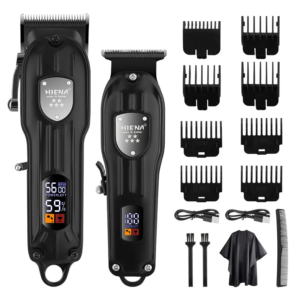 HIENA Electric Hair Clippers for Men Professional Cordless Barber Clippers Rechargeable Beard Trimmer LED Display Metal Case