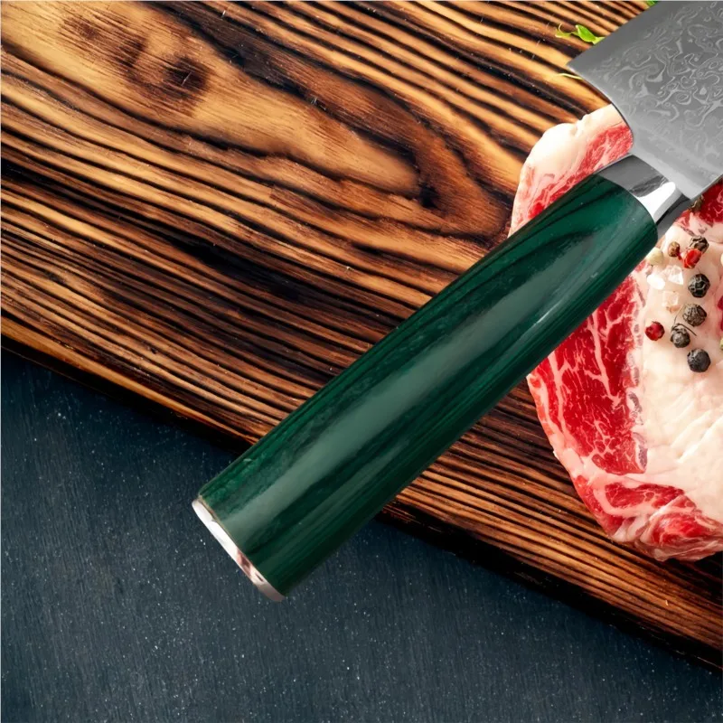 Damascus Steel Nakiri Knife Kitchen Meat Cleaver Slicing Boning Barbecue Cutting Sushi Knife Full Tang Balanced Handle Kitchen - view 5