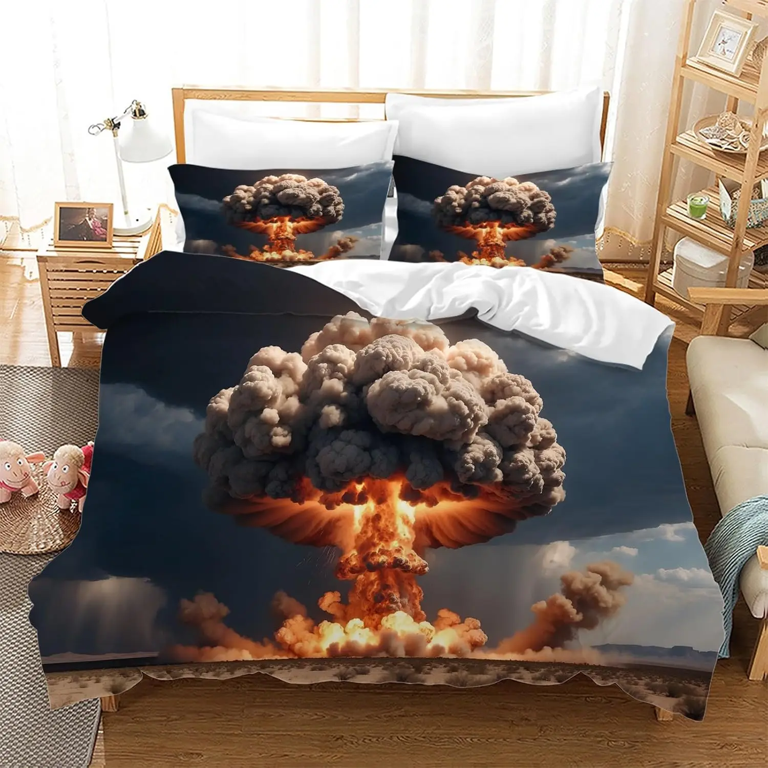 Volcano Bedding Set Queen Twin 3 Pieces Set Natural Disaster Theme Duvet Cover For Adult Boys Volcanic Eruption Comforter Cover
