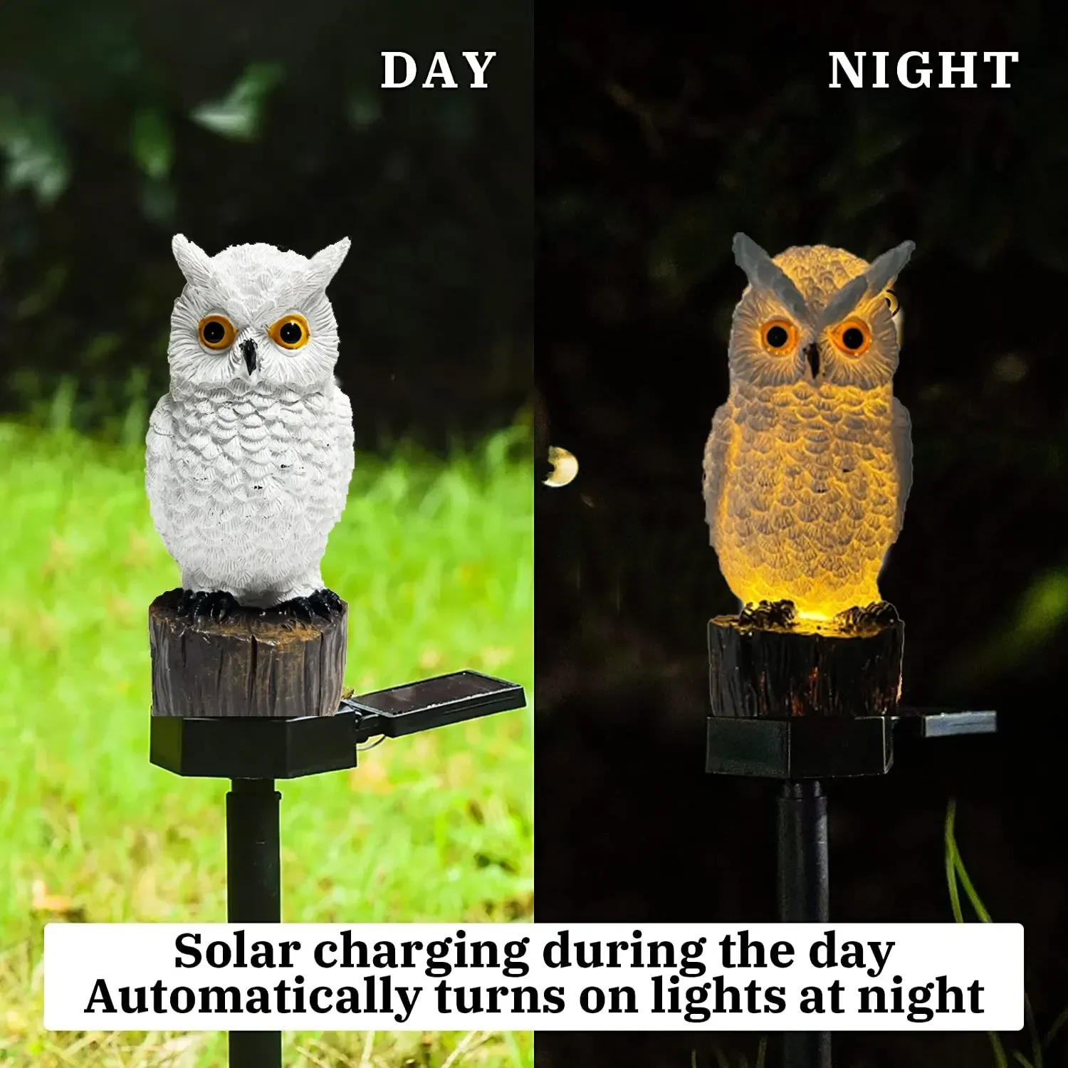 Garden Solar Light Outdoor Decor Resin Owl Solar LED Light with Stake Animal Waterproof Light for Flower Fence Lawn Decoration