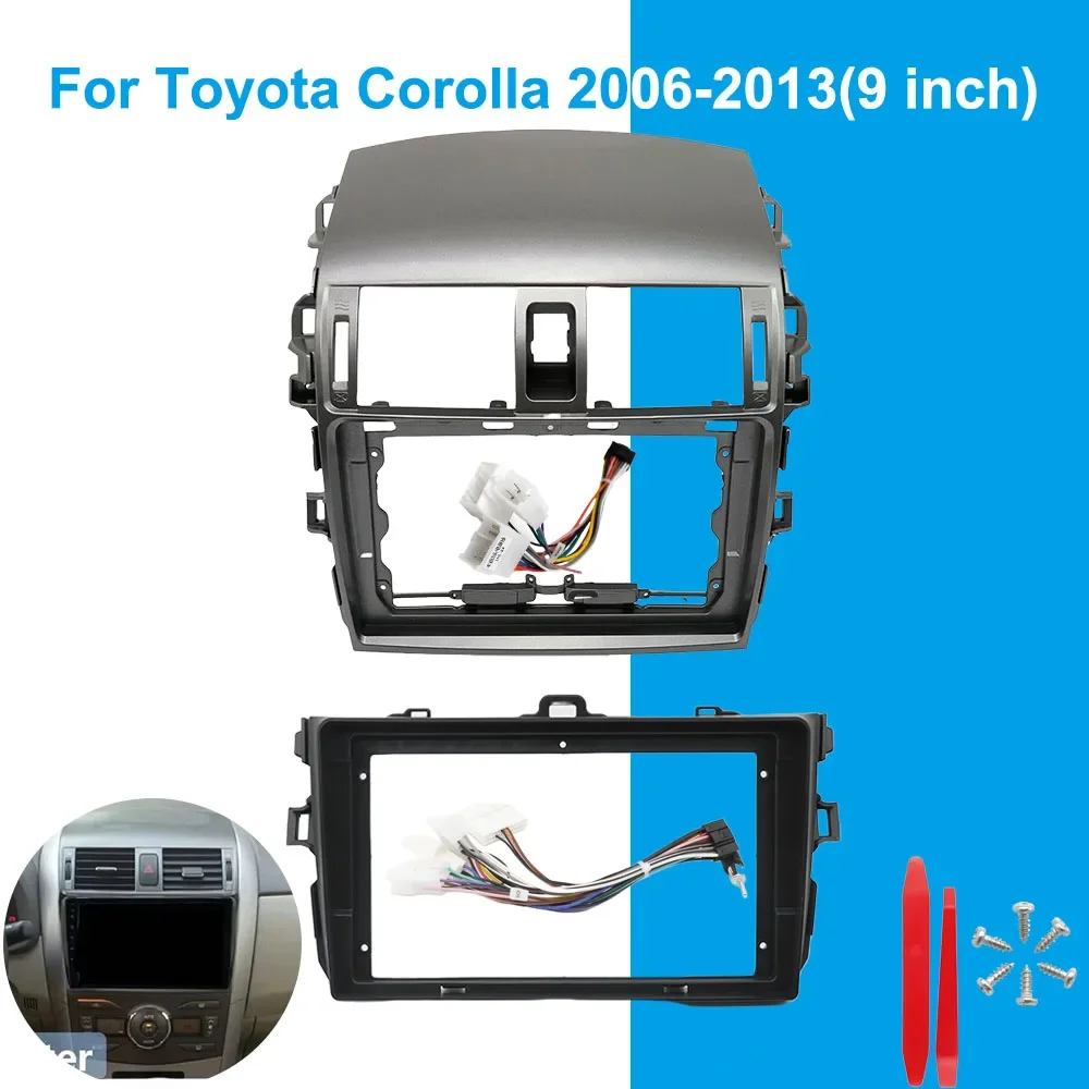 

9-дюймовый автомобильный DVD-рамка, комплект отделки приборной панели, радио панель, большой экран, автомобильный мультимедийный плеер для Toyota Corolla 2006-2013, стерео панель