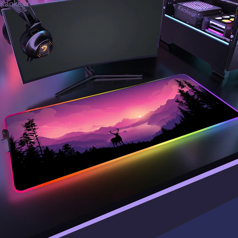 Colorful Luminous LED Lighting Mouse Pad RGB Rubber Non-Slip Forest Mousepad Gaming For PC Gamer 900x400mm Large Desk Mats Xxl