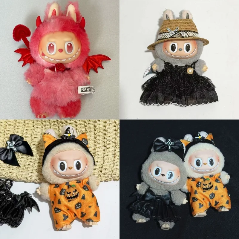 15 17 cm Voor Labubu Pop Allerheiligen Meerdere series Leuke Pompoen Kleding Trendy Gaasachtige Rok Outfit Kleding Schoenen Accessoires