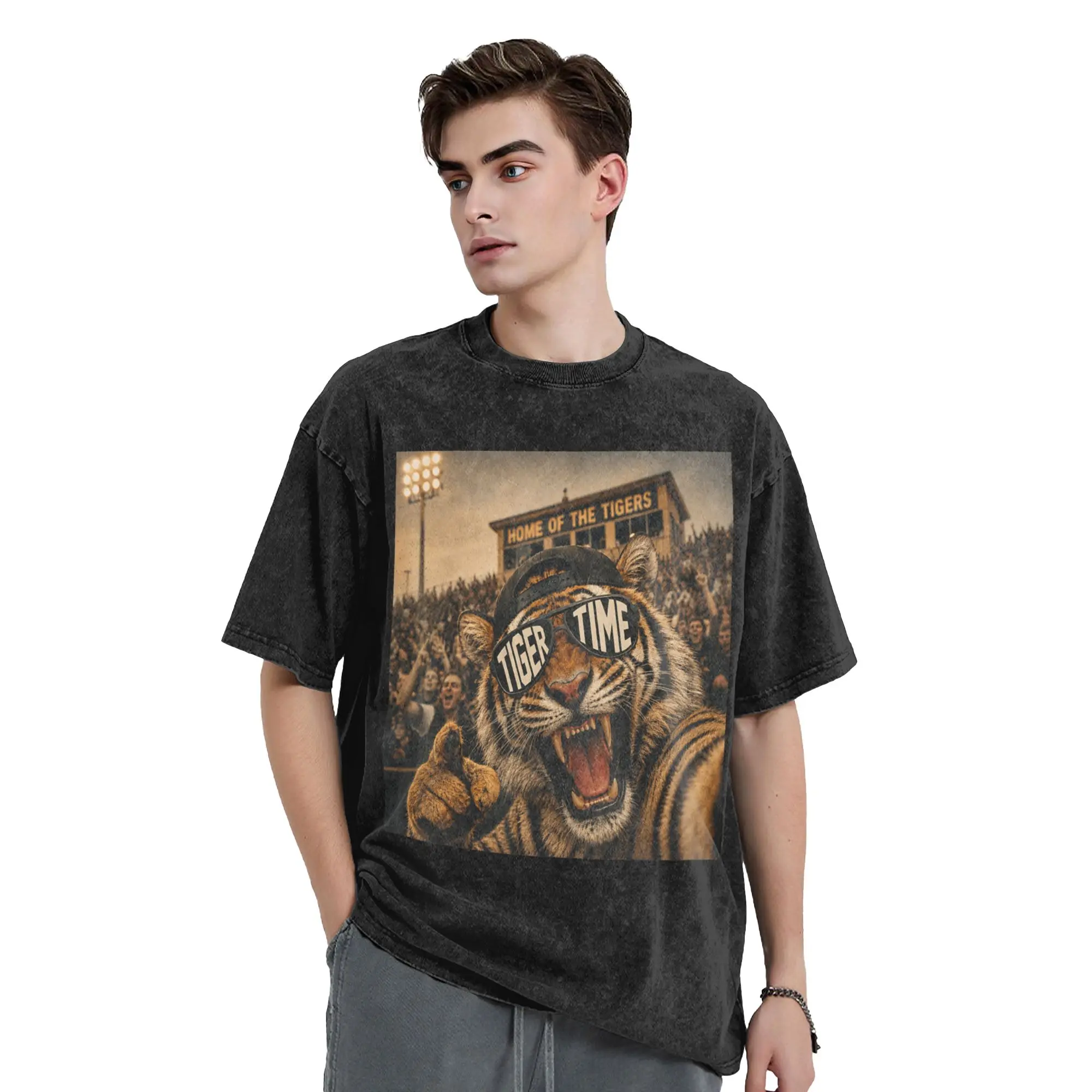 Tiger Student Funny Selfie Vintage Game T-Shirt Summer  Y2K Funny T-Shirts Cotton Harajuku Tshirt For Male Short Sleeve Top Tees