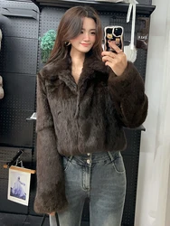 Autumn Winter Genuine 100% Real Natural Whole Rabbit Fur Jacket With Luxury Full Pelt Rabbit Fur Coat Outerwear Overcoat