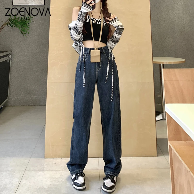 

ZOENOVA Womens Jeans High Waist Vintage Straight Baggy Denim Pants Streetwear American Style 2024 Fashion Wide Leg Denim Trouser