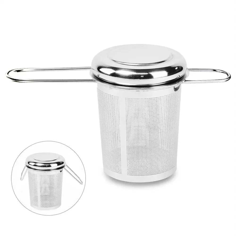 A Set Stainless Steel Mesh Tea Infuser with Lid Reusable Cup Strainer Loose Leaf Spice Filter for Teapots Mugs Cup