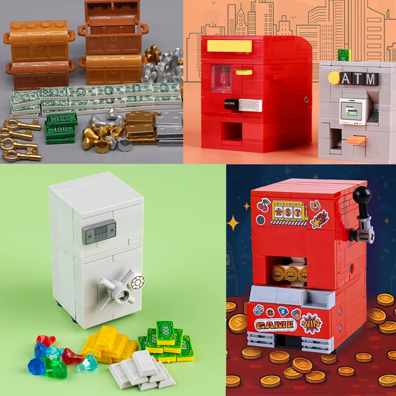 MOC ATM Games Machines Safe Figures Accessories Building Blocks Gold Egg Ore Diamond Deposit Bank Key Card Christmas Bricks Toys