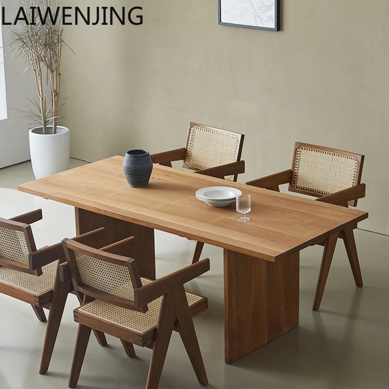 HLZ Nordic Solid Wood Dining Table and Chairs Set for Homestay Living Room Rectangular Dining Table and Chairs Combination