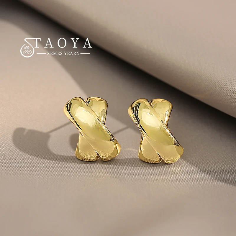 

European and American Simple Design Metal X-shaped Gold Color Earrings Fashion Jewelry for Girls With Short Hair New Accessories