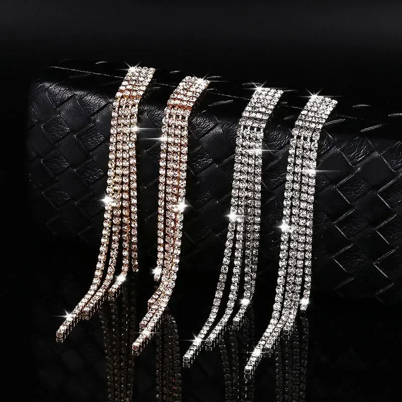 Neue luxuriöse, vollständig mit Strass besetzte, lange Quastenohrringe für Damen, glänzende Tropfenohrringe für Braut, Party, Hochzeit, Modeschmuck, Geschenke