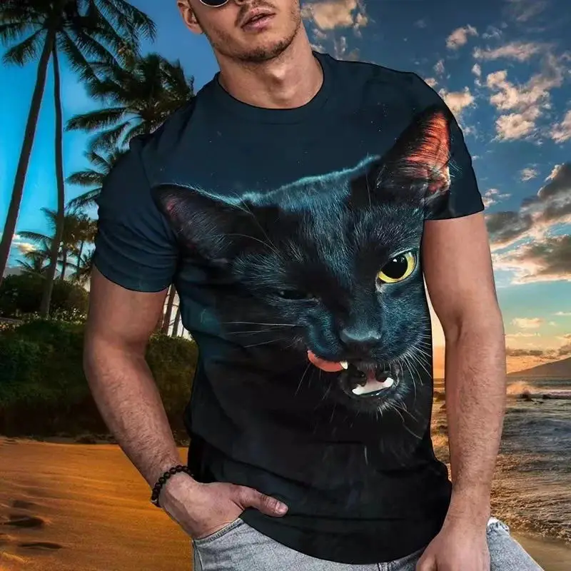 

Animal Cat Print Men's T-shirt Harajuku Cute Loose Short-sleeved Tops Fashion Simple T Shirt Oversized Men Women Unisex Clothing