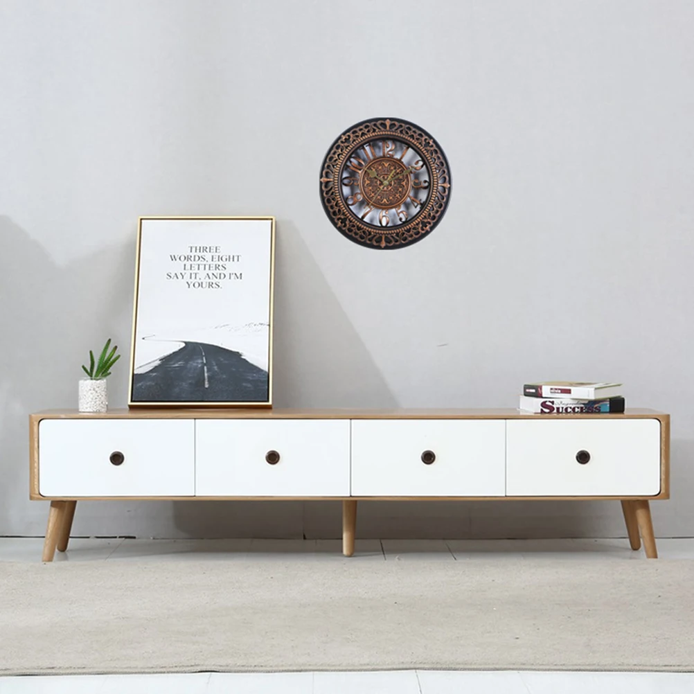 

12-Inch Golden Vintage Round Large Wall Clock for Living Room Bedroom Kitchen Silent Hollowed-Out Decorative European