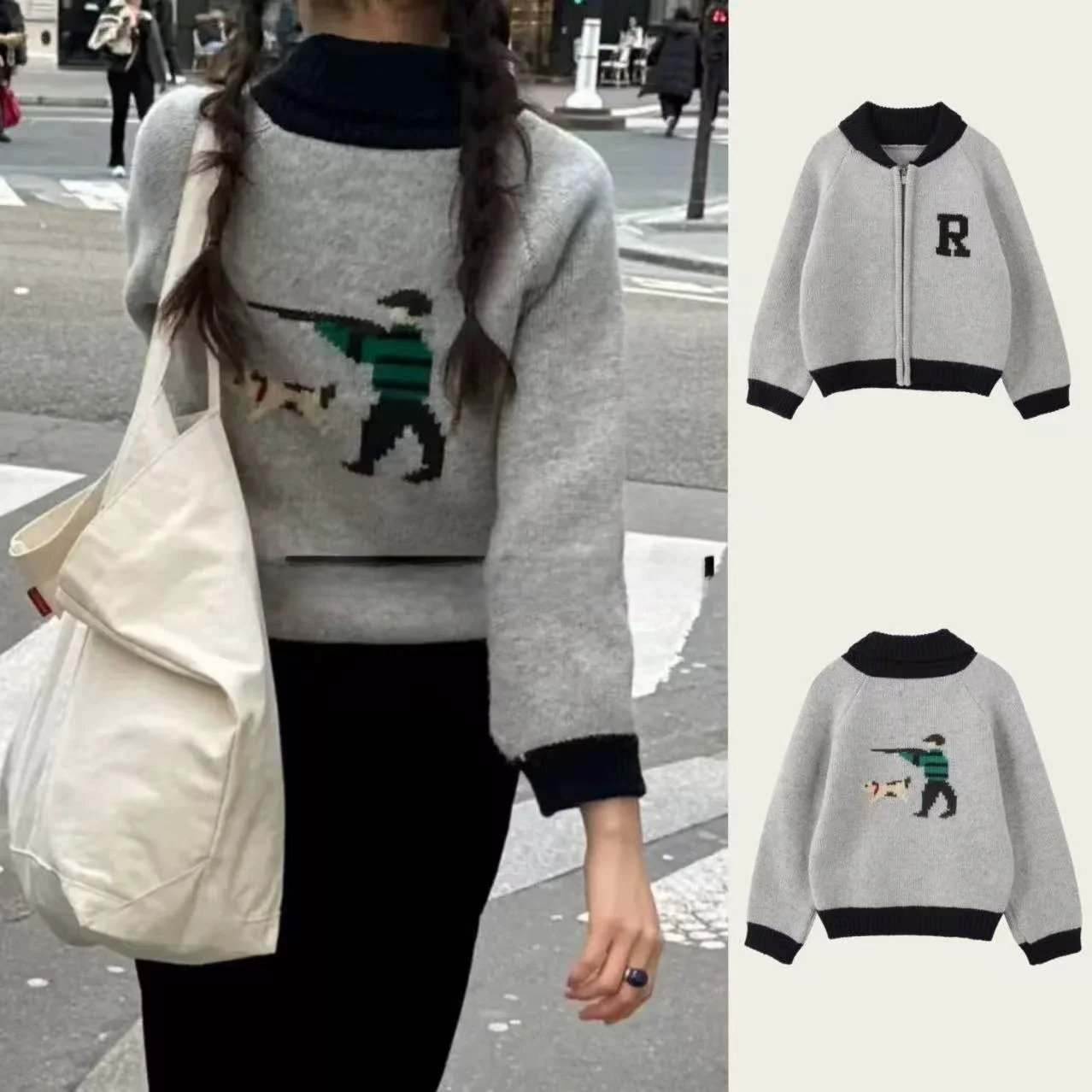 

Ribbonbit00 шерстяной вязаный свитер на молнии с милым воротником с цветочной вышивкой, теплый осенне-зимний кардиган Fem Commute