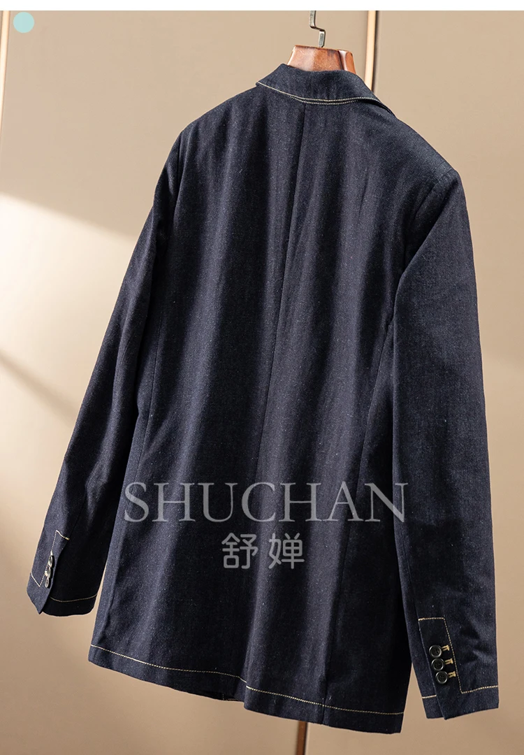 Early Autumn French Retro Blue Suit Collar Denim Jacket Women's 83C8 Abrigos Mujer Casaco Feminino