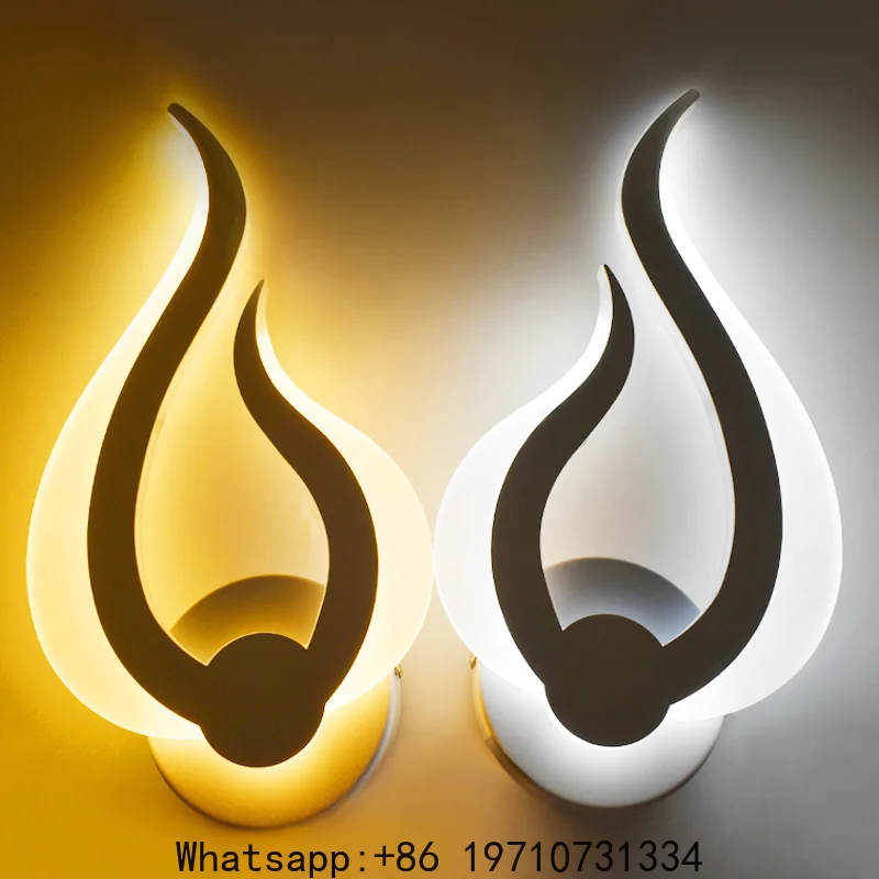 Creative Flame LED Modern Wall Lamp 12W AC85-265V Acrylic Touch Bedside Lamp for Indoor Corridor Bedroom Lighting