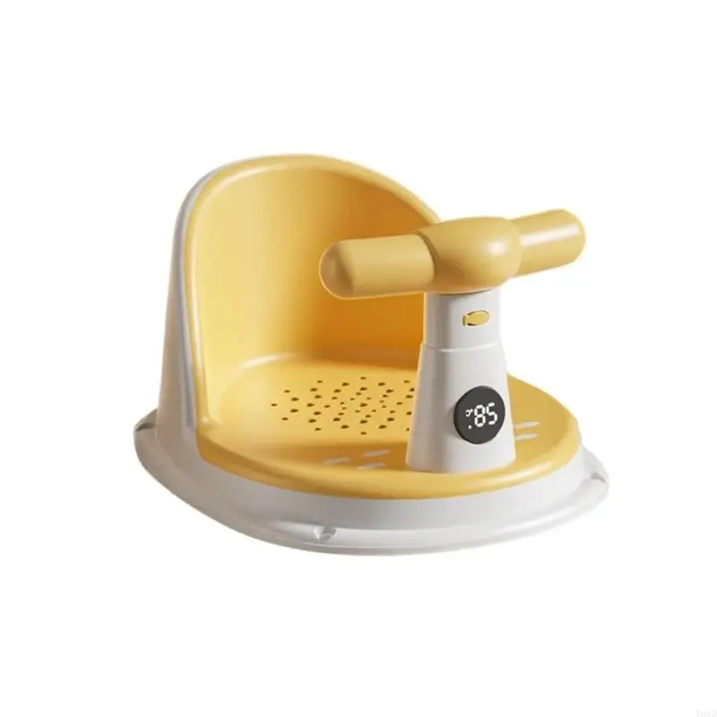 

Y88D Baby Bath Support Chair Temperature Sensing Infants Toddler Shower with Anti Tip Suction Base for Secure Bathing