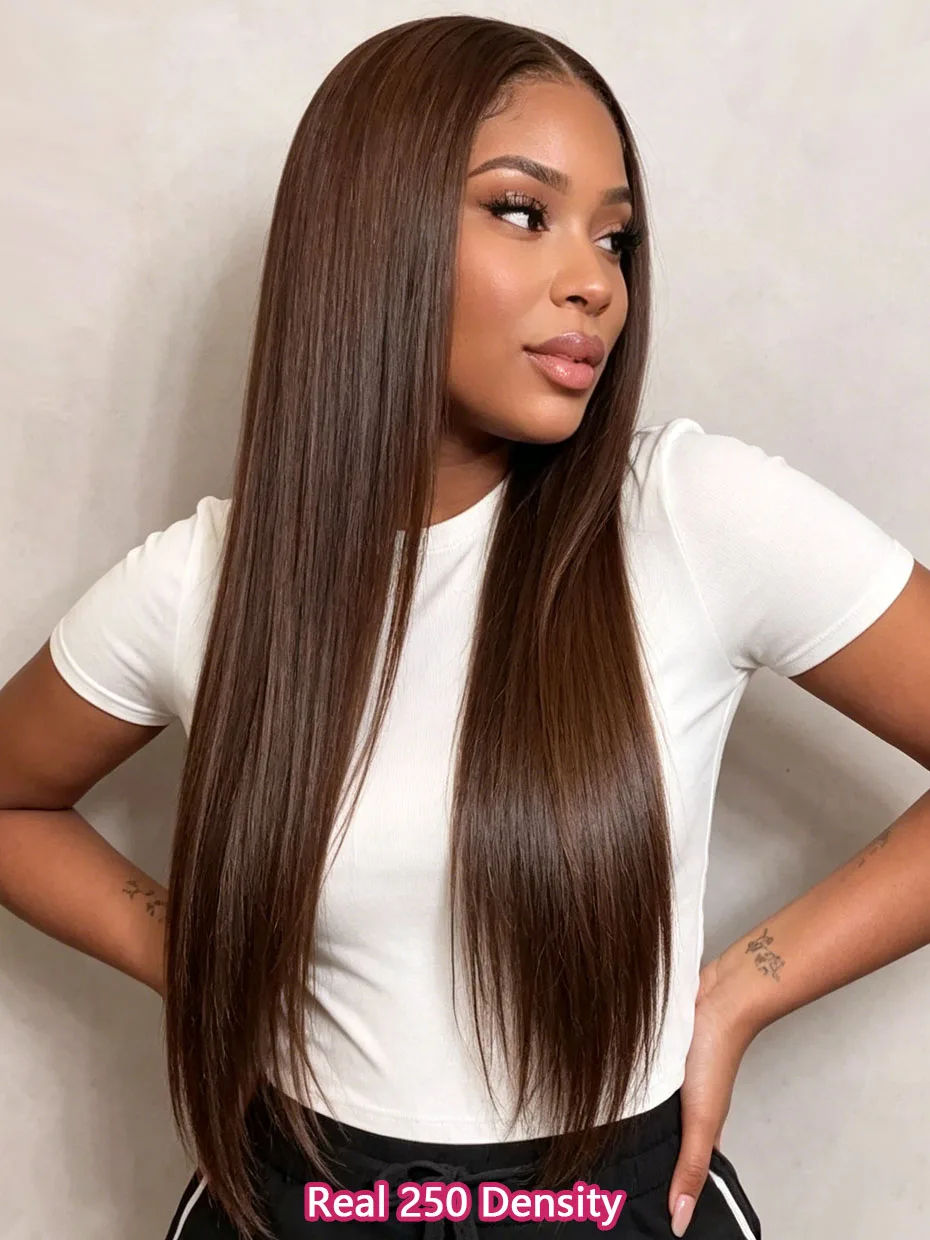 22 inch #2 brown 5x5 2x6 ready to wear Glueless Wig 13x6 13x4 lace frontal Wig Raw Vietnamese Bone Straight wigs 100% Human Hair
