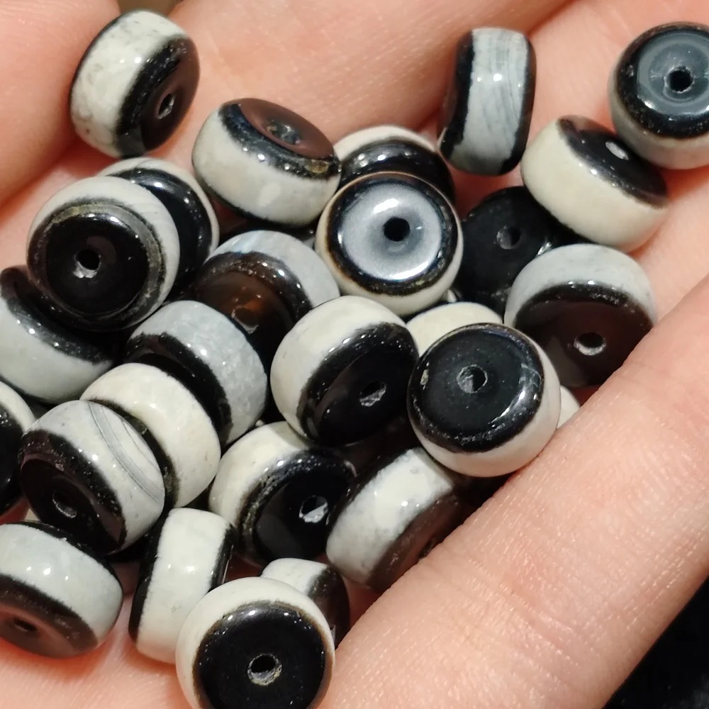 Tibet Totem Agate Dzi Black and White First Line Medicine Master Tianzhu Spacer Ethnic Necklace Pendant DIY Accessories 100/pack