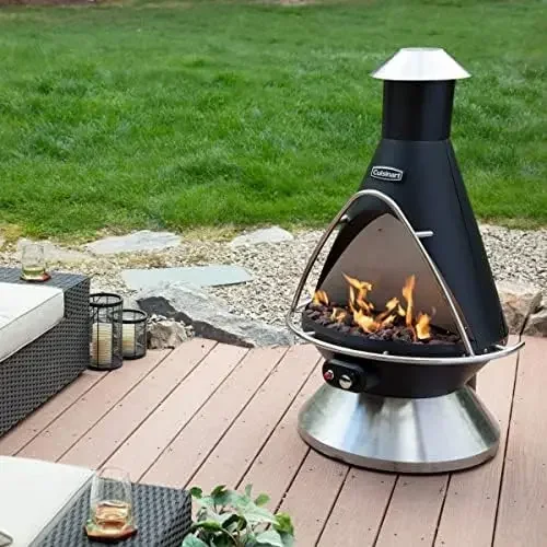 Cuisinart COH-600 Chimenea propaanvuurplaats, terrasverwarmer met omvalbare veiligheidsschakelaar, 8 lbs. Lavasteelsen inbegrepen, 31 "x 31" x 4