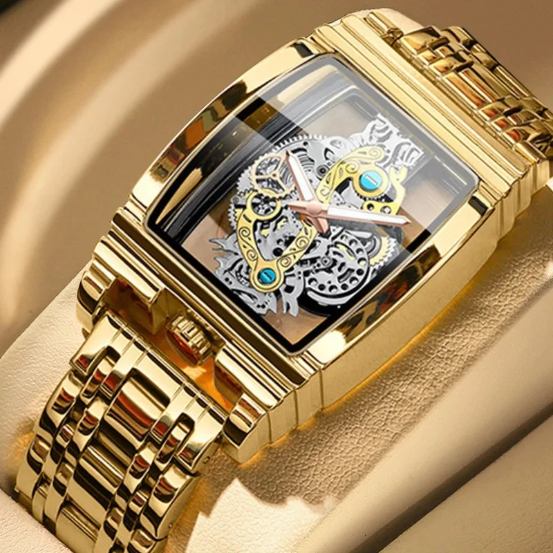 Men's Watch Fashion Hollow Carved Large Dial Barrel Waterproof Clock Steel Band Male's Business Luminous Pointer Quartz Watches