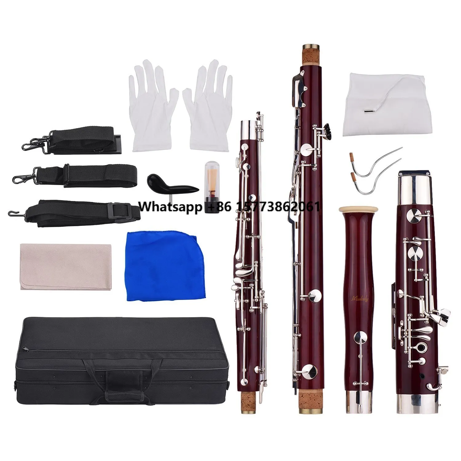 Fagot Profesional Muslady en Do, Cuerpo de Madera de Arce, Llaves Plateadas de Cuproníquel, Instrumento de Viento con Caña, Guantes y Kit de Limpieza