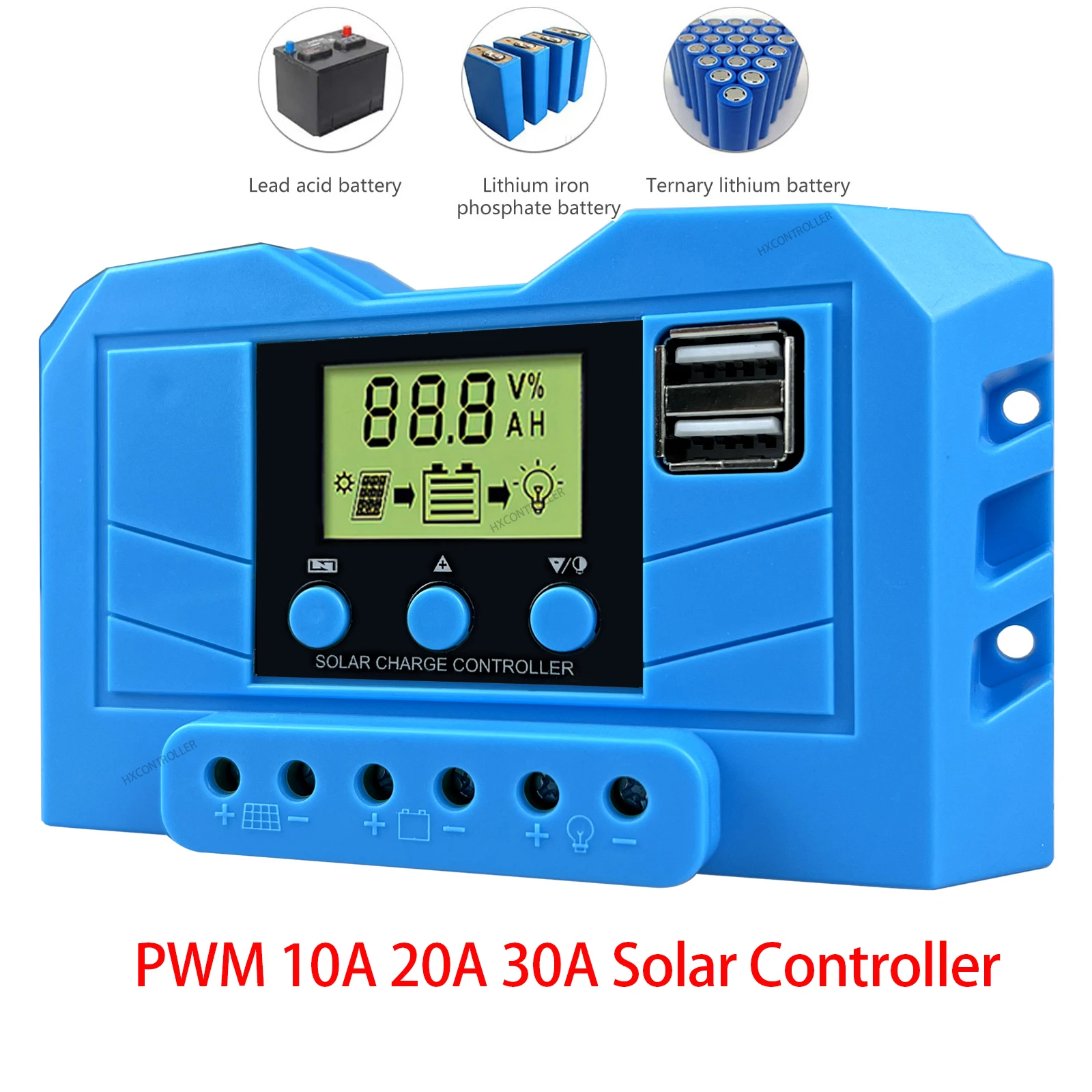 

Solar Charge Controller Off Grid System 12V 24V 30A 20A 10A Battery Adjustable Solar Panel Battery Regulator with USB Port