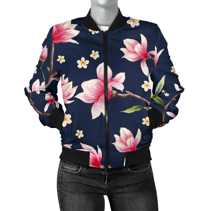 3d Print Retro Flower Graphic Jacket For Men Women Oversized Black Bomber Jackets Coats Autumn Casual Streetwear Unisex Clothes