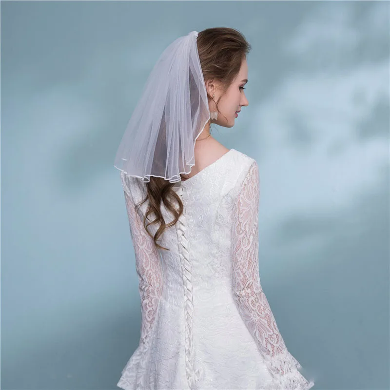 Velo di perle di perline di cristallo Tulle Mariage bianco avorio matrimonio Vail un strato velo da sposa corto fiore ragazza velo accessori sposa