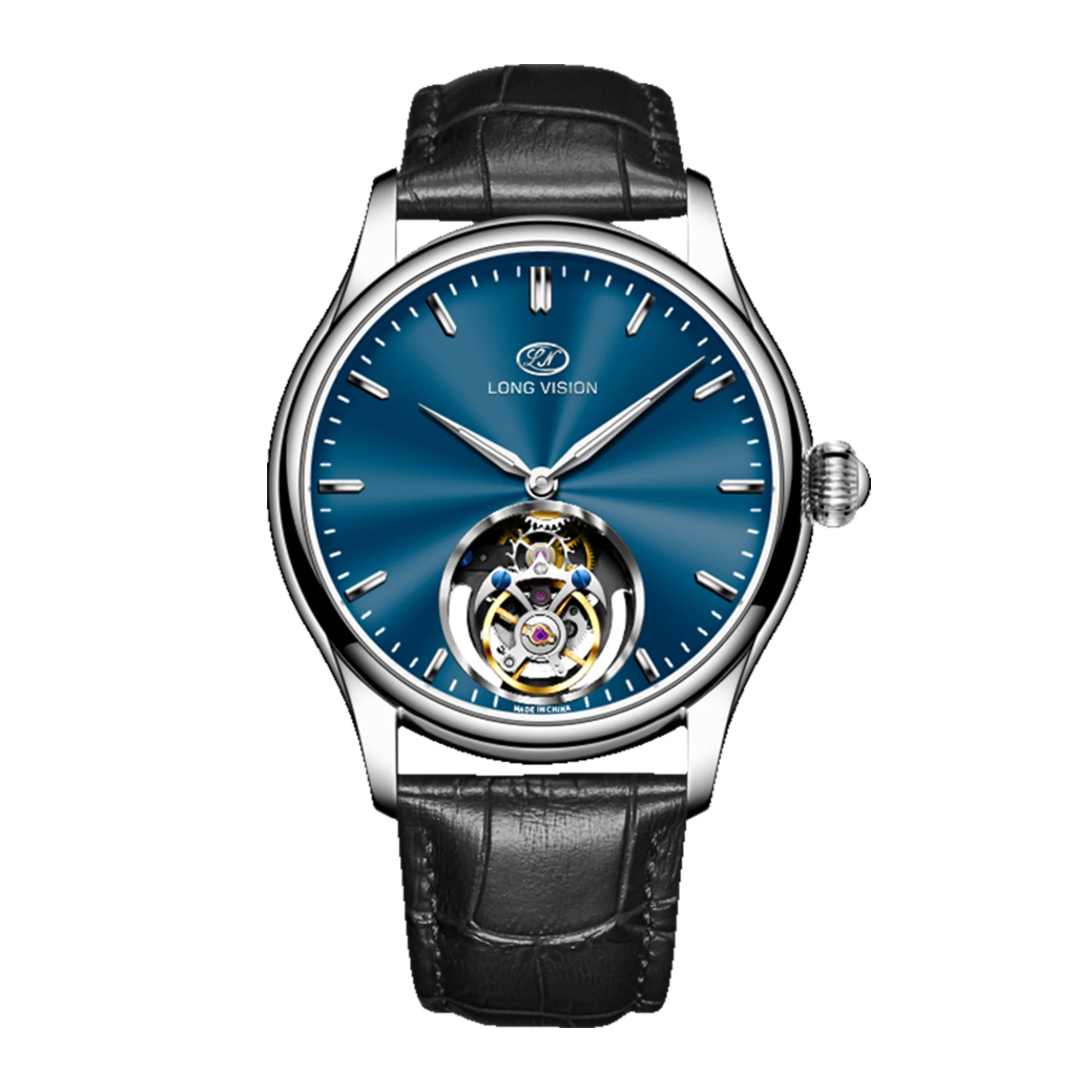 LONGVISIONMen's Manual Mechanical Tourbillon Watch, High‑end Business Wristwatch, Hollow‑Out Large Dial