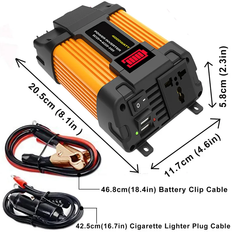 Imagem -03 - Inversor de Potência do Carro Led Portátil Capacidade Display Transformador Conversor 12v a 110v Dupla Usb Inversor Solar 12v 220v 6000w 4000w