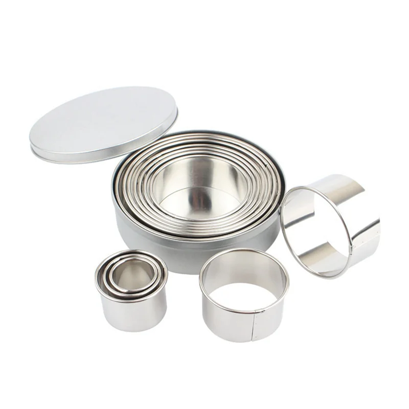 

B62B-Cookie Biscuit Cutter Set, Round Stainless Steel Pastry Rings 60 Pieces With Round Box For Donut Pastries Fondant Cake