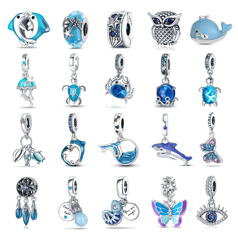 HOT 925 Sterling Silver Dolphin Mermaid Shark Charm ลูกปัดสำหรับ Pandora สร้อยข้อมือทำ DIY แฟชั่นเครื่องประดับ