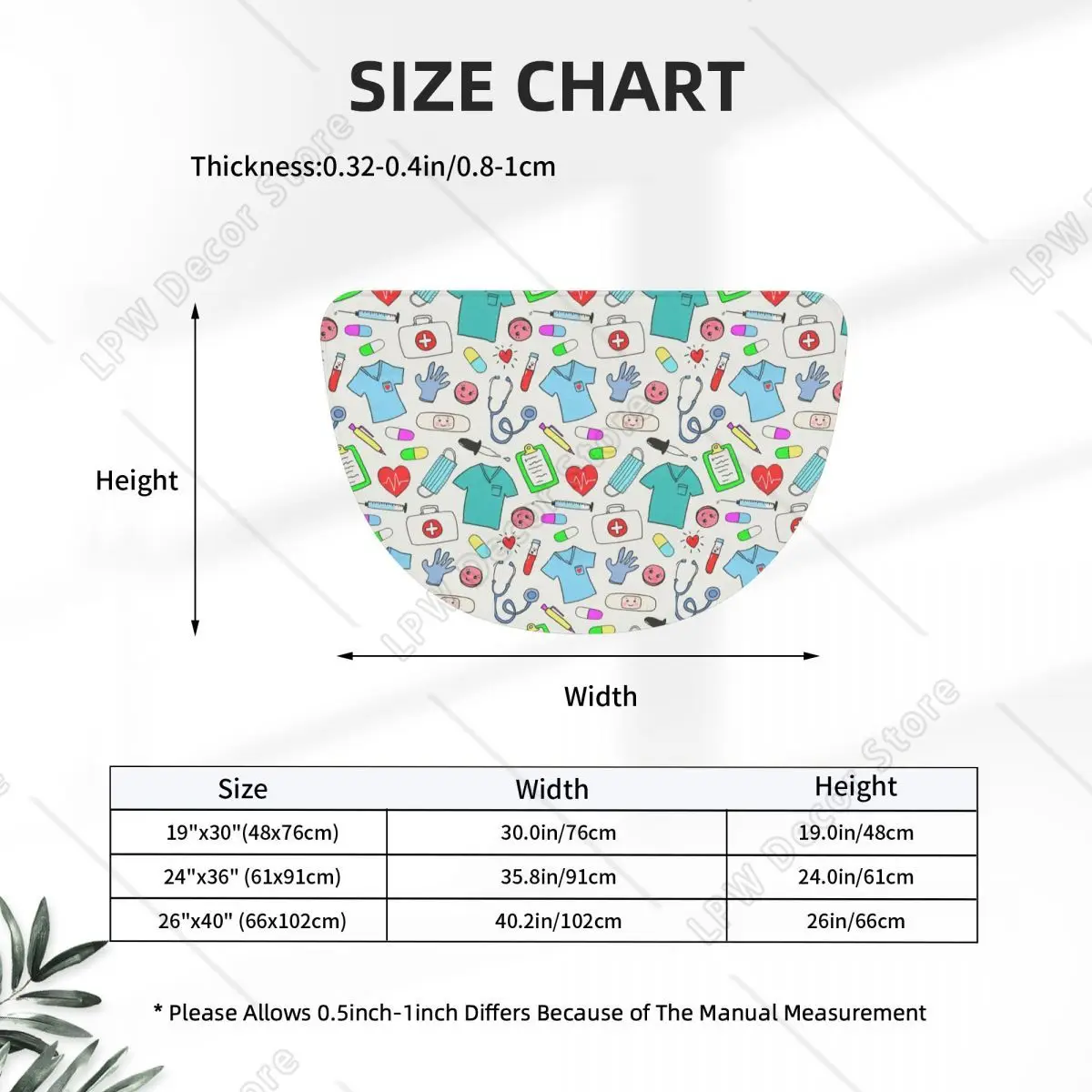 Nursing Nurse Colorful Pattern Soft Flannel Half Round Doormat Non Slip Bathroom Mat Absorbent Floor Carpet for Living Room