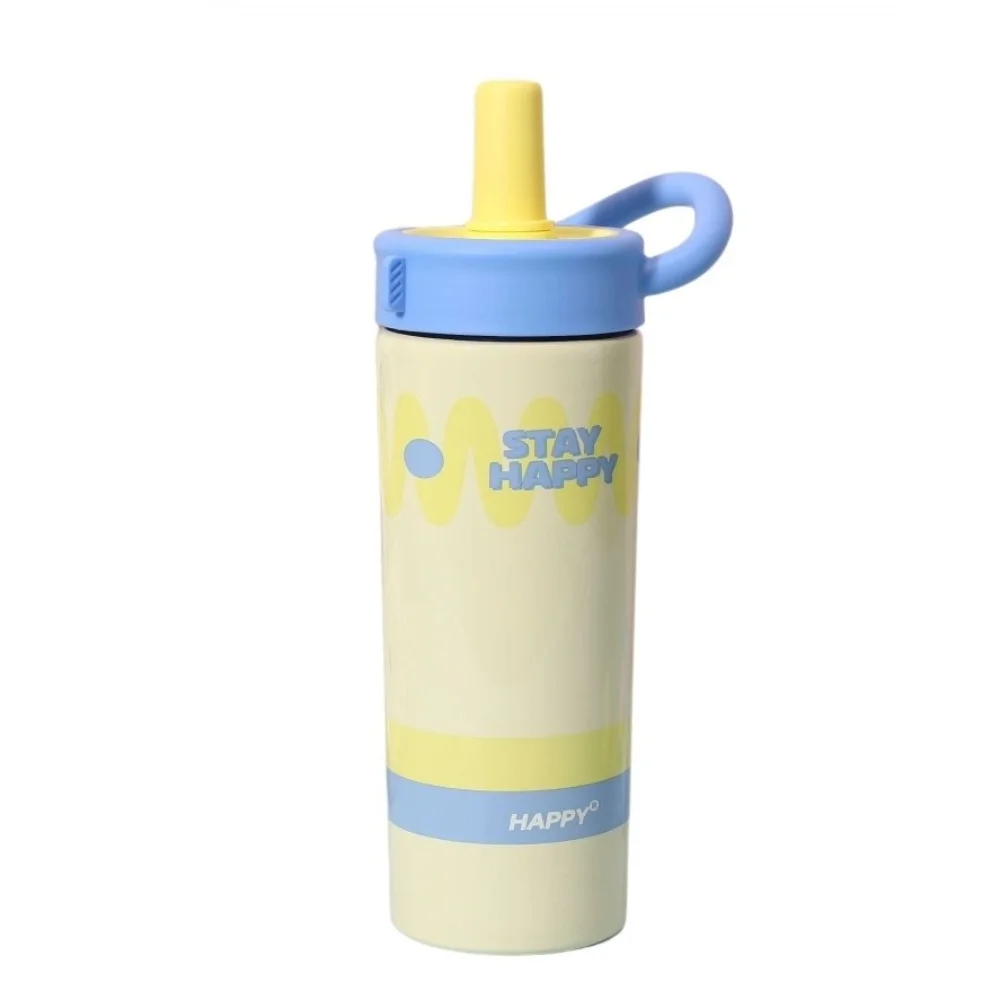 

Stylish 600ml Stainless Steel Insulated Cup Leak-Proof Dopamine Straw Cup with Handle Vacuum Flask Outdoor Activities