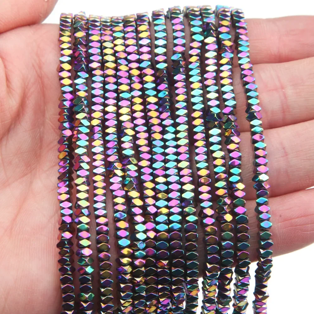 Cubo de hematita facetado, cuentas espaciadoras de color plateado para fabricación de joyas, pulsera, accesorios hechos a mano DIY, 3*2mm