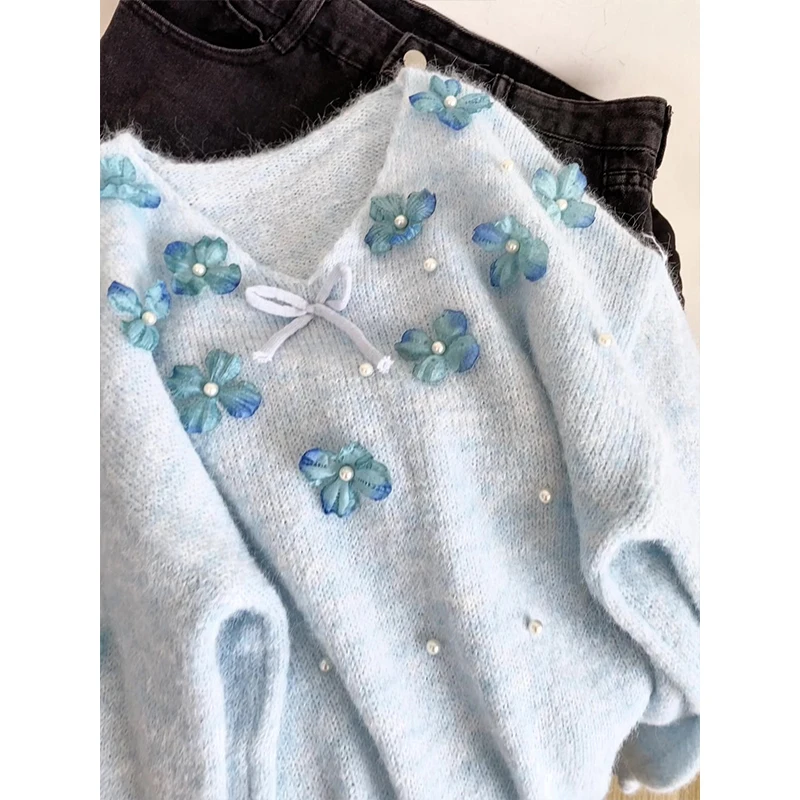 V-Ne Knitted Open Cardigan Women's Loose Slimming Sweater Outerwear Autumn 2025 New Sle Commute Sle Pure Color