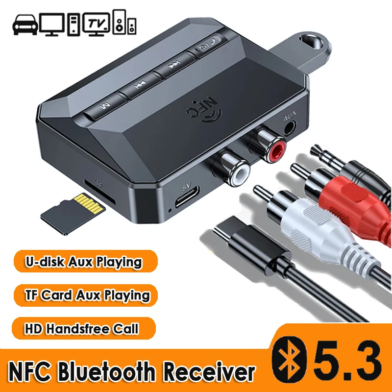 

NFC Bluetooth 5.3 Audio Receiver RCA 3.5mm AUX U-disk Stereo Wireless Music Kit Handsfree Call for Car Radio Speaker Amplifier