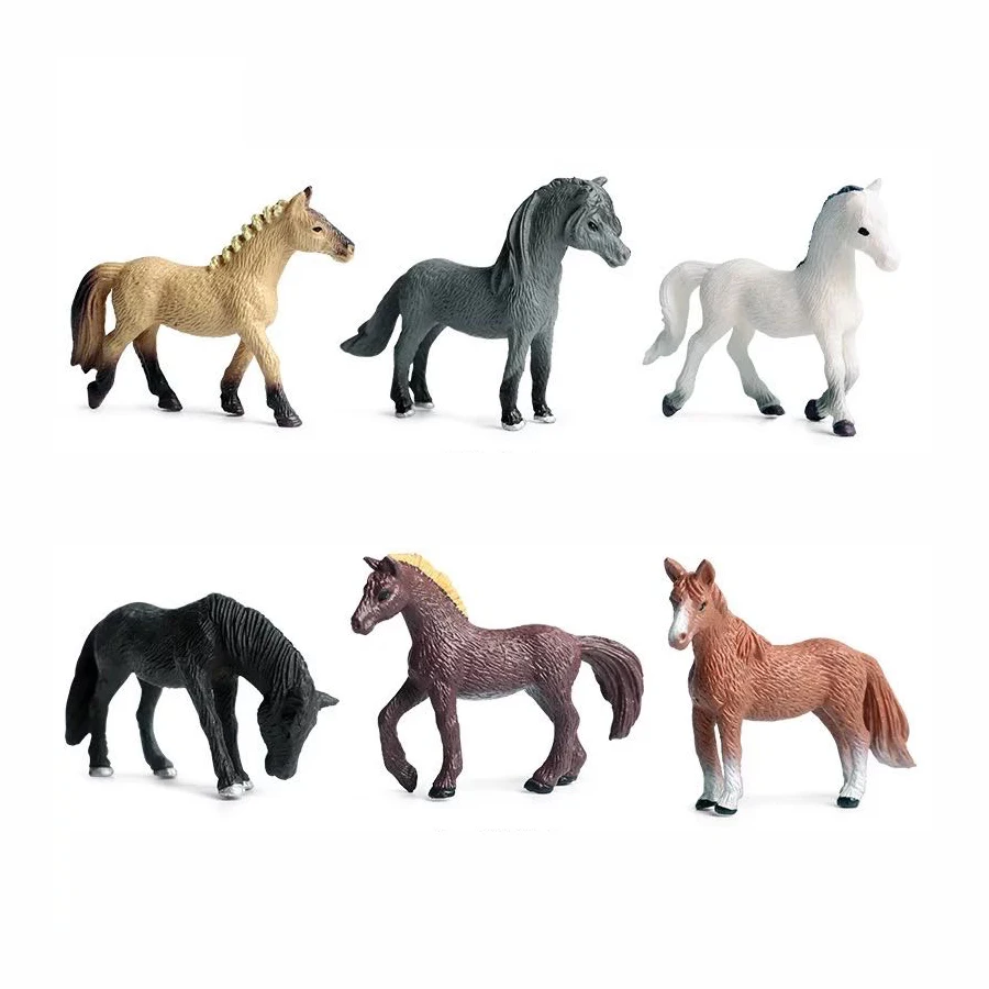 18 PCS Plastic Mini Horse Pony Figures Farm Animal Horses Figurines Horse Foal Toys Cake Topper Party Favor for Boys Girls