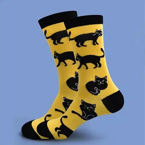 1pair 1pairs New Sock Men's Harajuku Funny Personality Color Skateboard Blocking Cat Alien Printing Hip Hop Simple Classic Creat