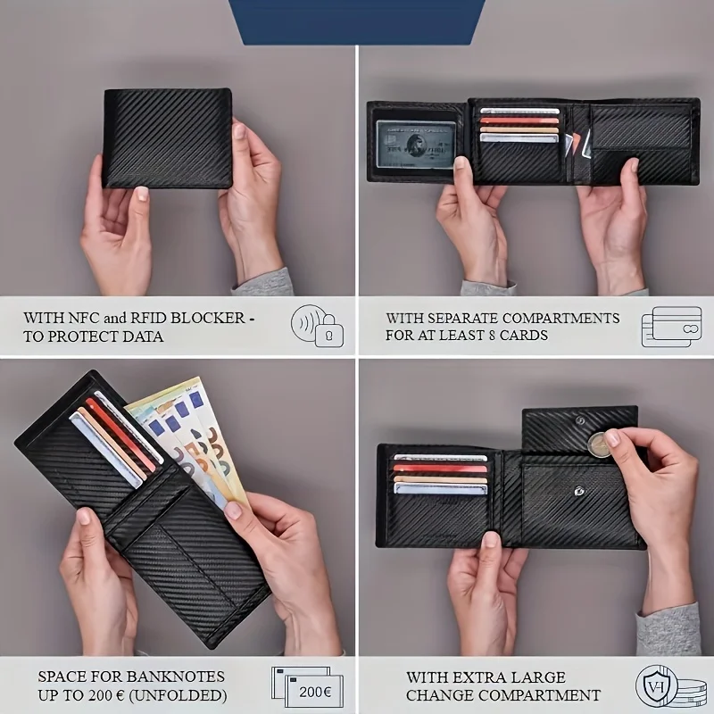 Geldbörse für Herren – RFID-Bifold-Geldbörsen mit 9 Kreditkarten, 1 Ausweisfenster, schlankes, minimalistisches Vordertaschen-Geschenk für Männer – Detail 3