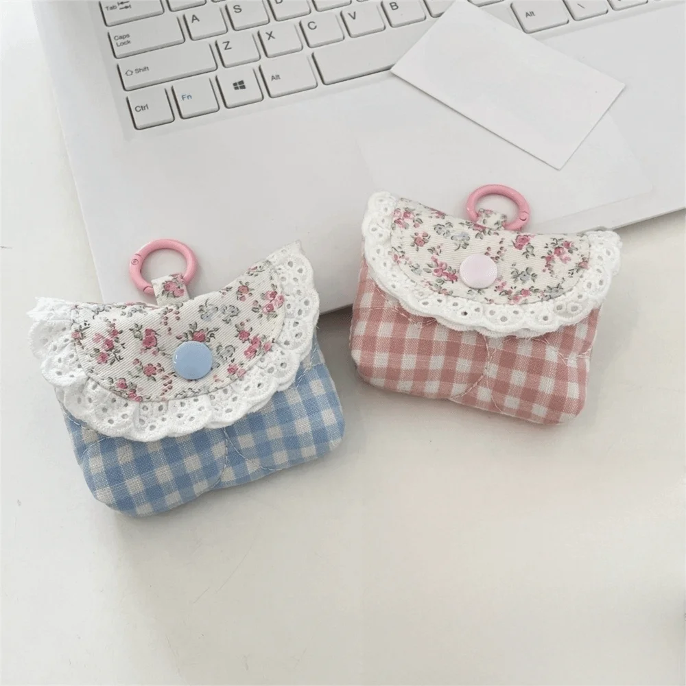 Plaid Earphone Storage Bag Multifunctional Portable Headphone Case Polyester Cute Earphone Mini Pouch Girls Gift