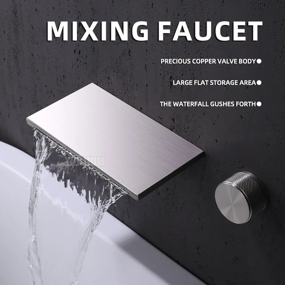 Concealed Wall-Mounted Waterfall Bathtub Faucet with Shower Set for Hot Cold Water Bathroom Sink Home Use