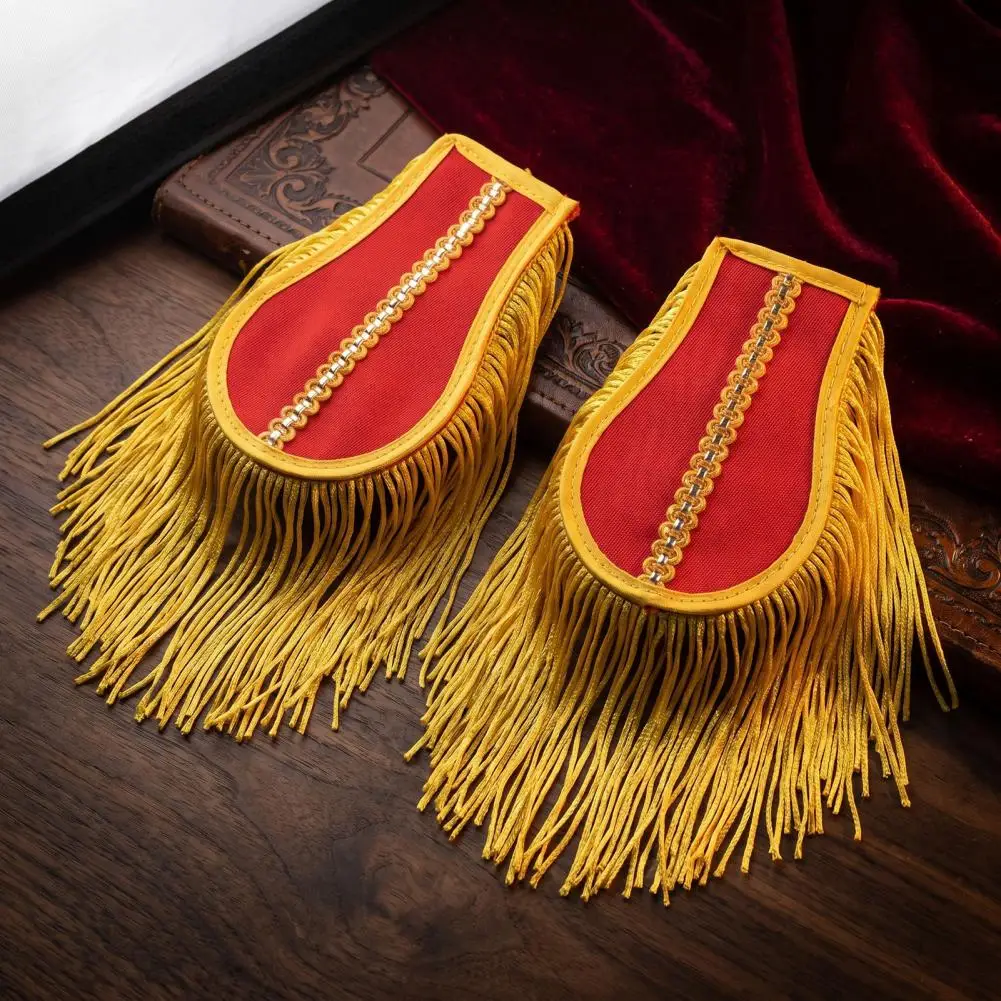 Vintage Epaulettes for Cosplay Vintage Fringe Epaulettes Pair Textured Shoulder Chain Tassel Accessories Non-woven for Cosplay