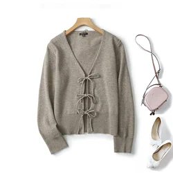 Ethereal MD 2024  new style of New Chinese knot design soft waxy wool blend V-neck knit cardigan