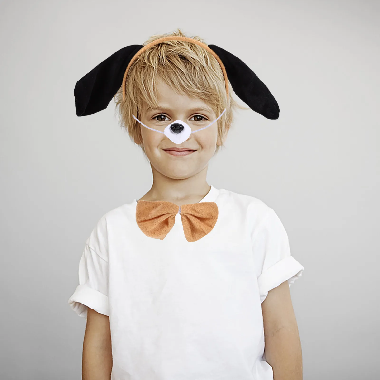 1Set Cute Puppy Ear Headband Set Including Tail Bowtie and Fake Nose for Animal Theme Parties Dress Up Stage Performance Kids