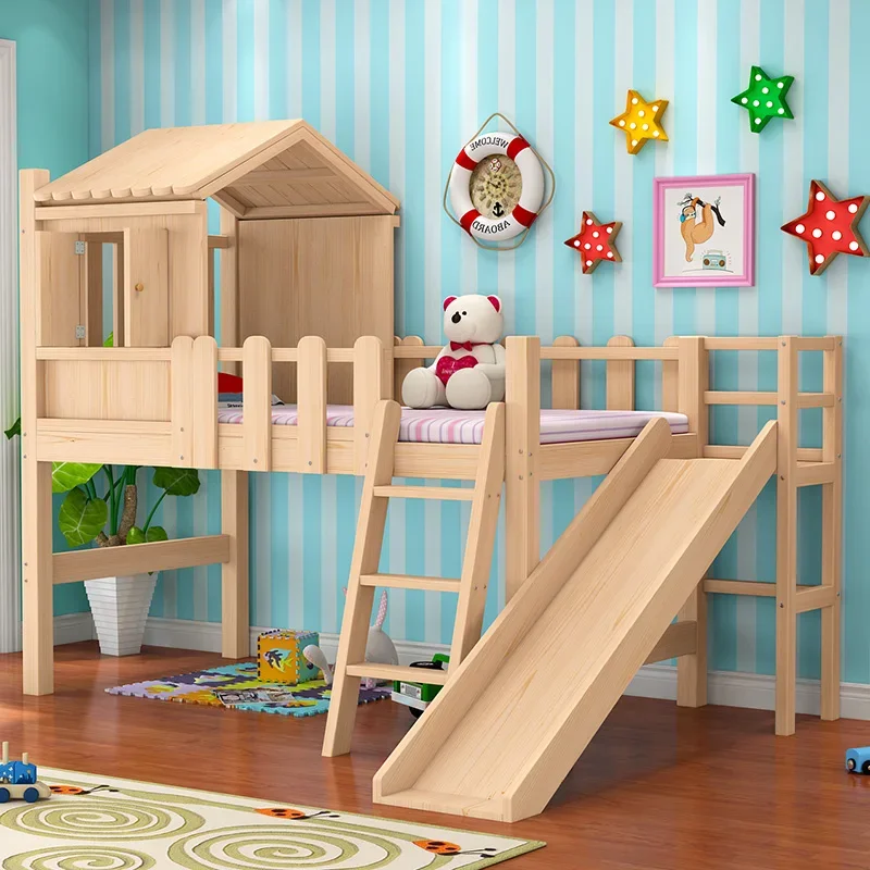 Dreamy Growth Princess-themed Solid Wood and Half-Height Design and Unpainted Eco- Friendly Kids' Bed Set in the Home Bedroom