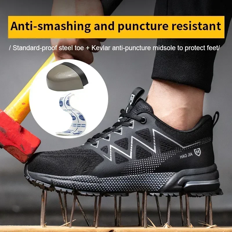 Quality Safety Shoes Men Anti-smash Anti-puncture Work Shoes Lightweight Indestructible Shoes Protective Security Sneakers