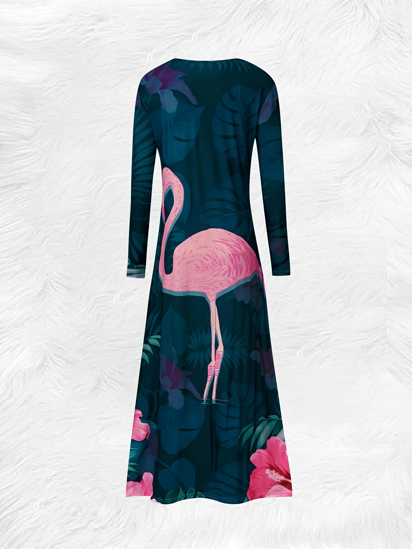 Women's Long Sleeve Round Neck Dress with Forest Deer Woodland Animal Print Casual Spring Fall Dress Machine Washable Semi